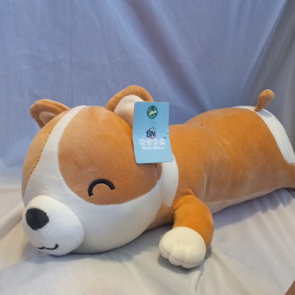 Brown and White Plush Dog Pillow